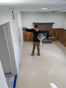 spreading the flake for polished concrete